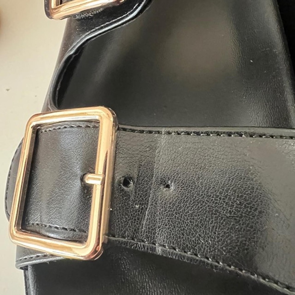 Black Platform Buckle Sandals with Gold Buckles (Old Navy) - Picture 5 of 6